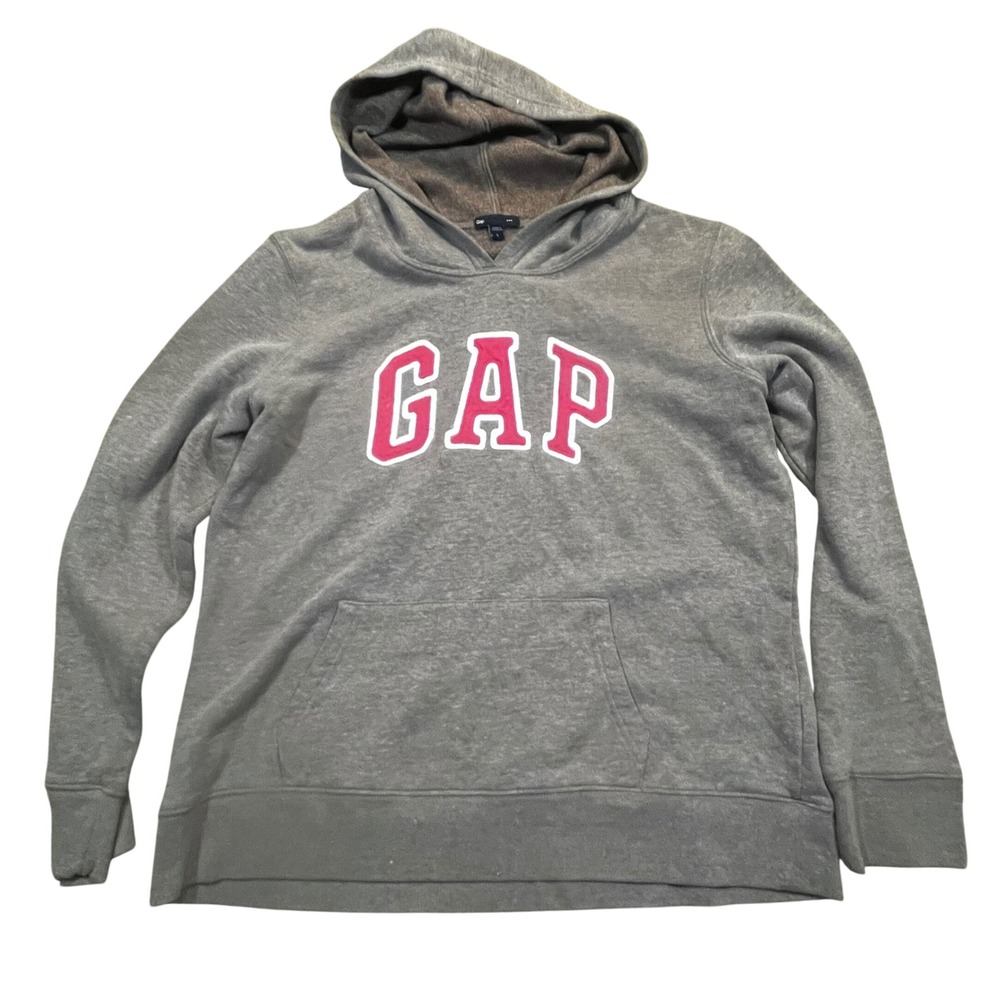 Gap Womens Logo Hoodie Brown Pink Heathered Pullover‎ Sweatshirt Large